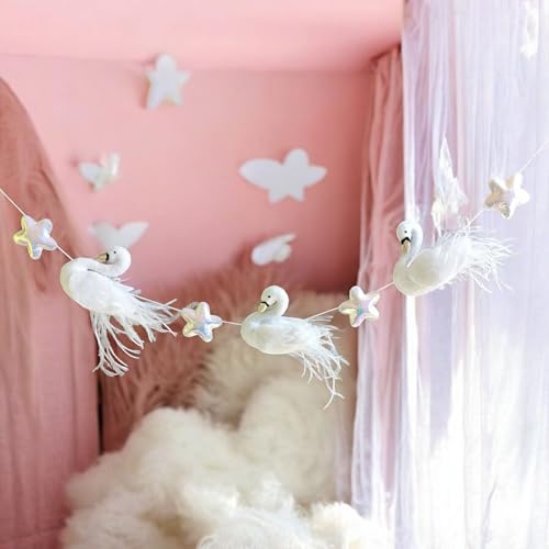 Sparkly Rainbow Felt Swan Garland for Girl Nursery
