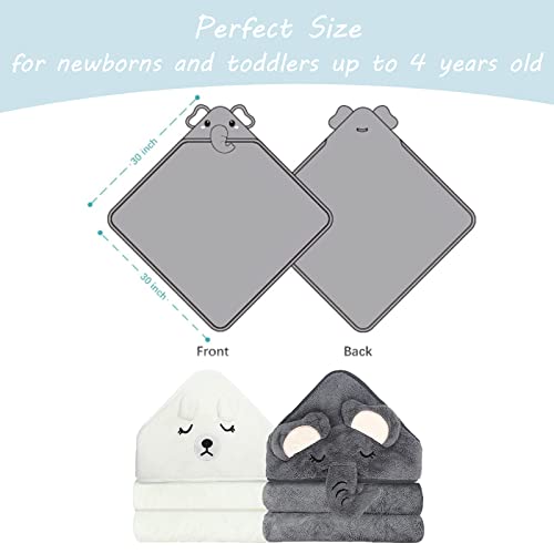 2 Pack Hooded Baby Towels - Elephant Bear Design