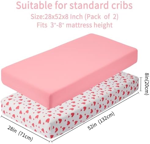 GUNTAIL Baby Crib Sheets 2 Pack Love Pink 1