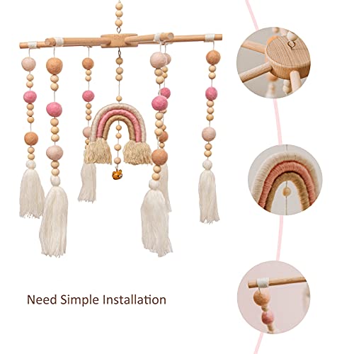 HI BABY MONMENT Wooden Baby Mobile with Cotton Balls and Bell