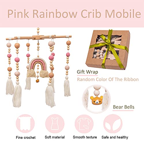 HI BABY MONMENT Wooden Baby Mobile with Cotton Balls and Bell