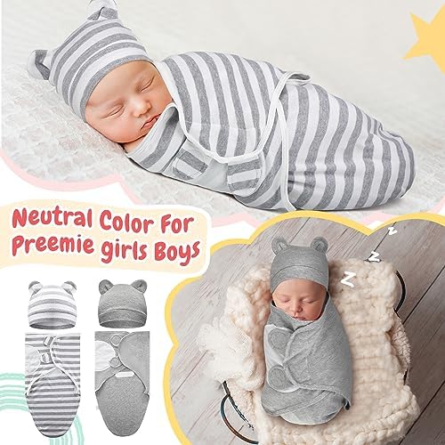 Buryeah 4 Pack Preemie Swaddle Blanket Set with Hat