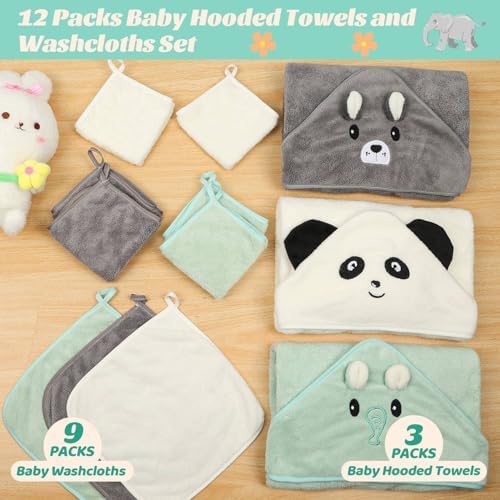 12 Pc Baby Towels Set - Hooded Towels Washcloths for Newborns