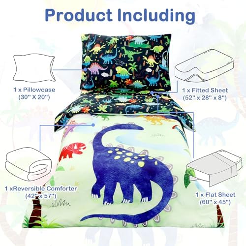 DAYEEBALL 4 Piece Toddler Bedding Set with Dinosaur Pattern