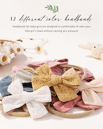 Jollybows 12PCS Baby Girls Hair Bows Elastic Headband