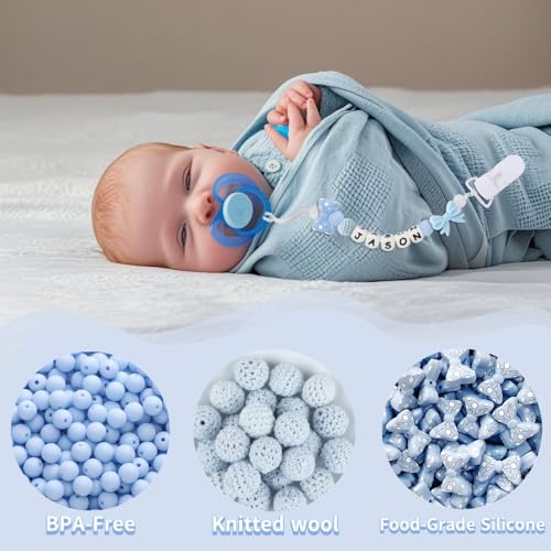 Personalized Baby Pacifier Clip with Name Blue