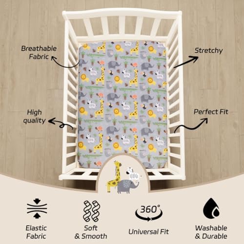 4 Pack Safari Jungle Animals Neutral Baby Sheets Set for Toddler Crib
