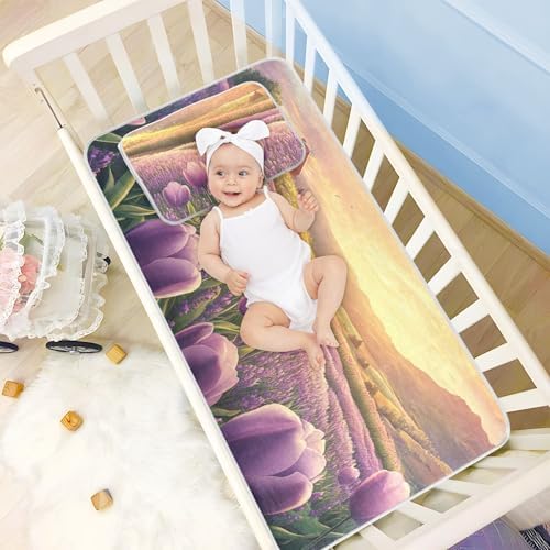 Flower Lavender Cooling Baby Mattress Pad 28x52