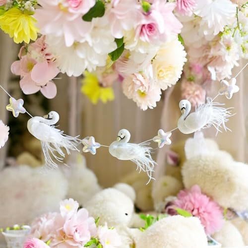 Sparkly Rainbow Felt Swan Garland for Girl Nursery