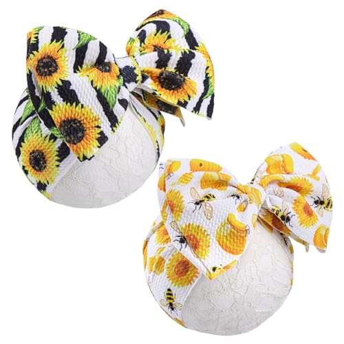 YanJie Baby Girls Headband with Bow Sunflower Printed Wide Elastic Headwrap 2 Count