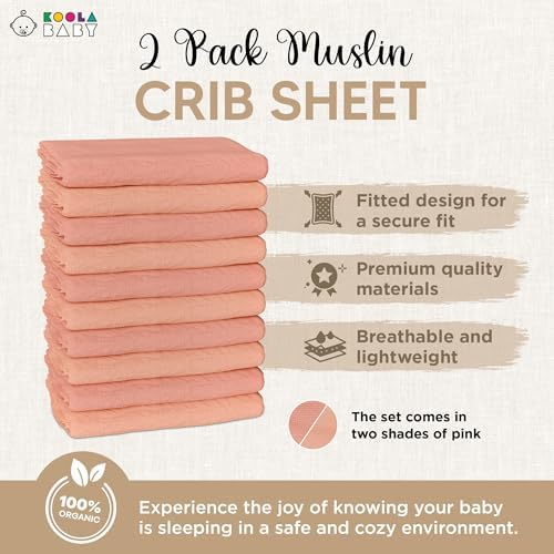 KoolerThings Organic Muslin Crib Sheets - 52x28 2 Pack Pink Light Pink