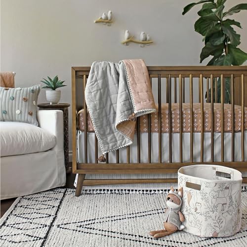 Crane Baby Fabric Round Nursery Storage Basket 1