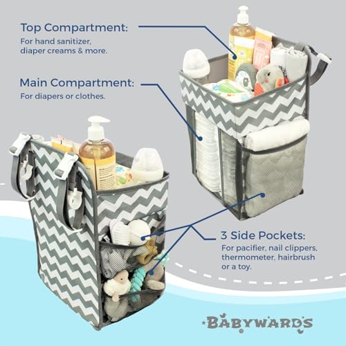 Babywards Hanging Diaper Caddy - 2 Compartments 3 Mesh Pockets