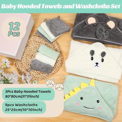 Sublaga 31x31 Inch Baby Hooded Towels Set 12Pcs