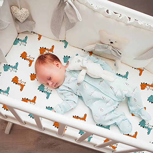 GLLQUEN Baby Bassinet Sheets 4 Pack - Dinosaur Pattern 1