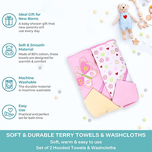 Spasilk Pink Butterfly Bath Hooded Towels Washcloths Set