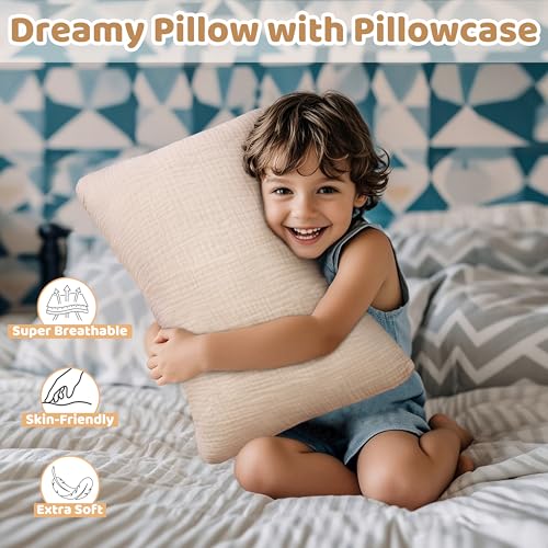 Pro Goleem Toddler Pillow with Muslin Case 13x18 Soft and Breathable 1