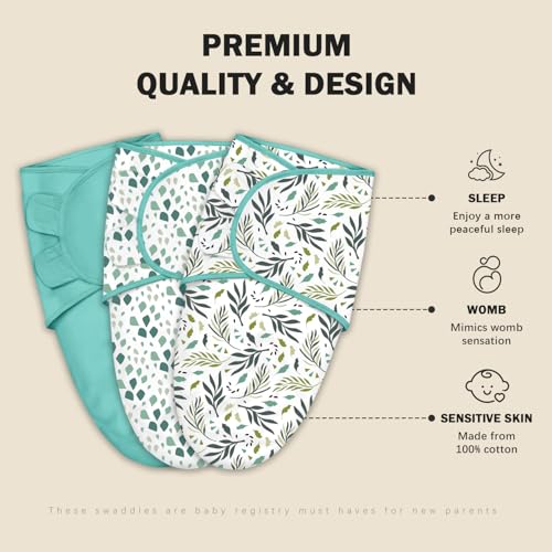 Cute Castle 3-Pack Baby Sleep Sacks - Newborn Swaddle Blankets - Green
