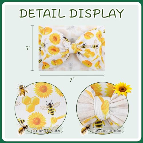 YanJie Baby Girls Headband with Bow Sunflower Printed Wide Elastic Headwrap 2 Count