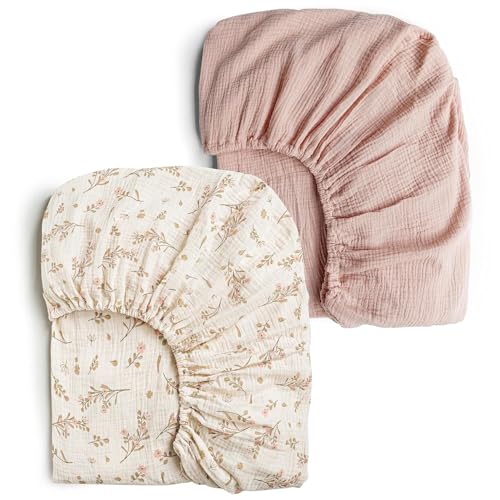 Konssy 2 PCS Muslin Crib Sheets Soft Breathable Cotton for Baby