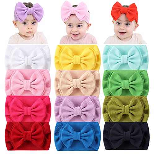 Cinaci 12 Pack Stretchy Elastic Wide Nylon Headbands for Baby Girls