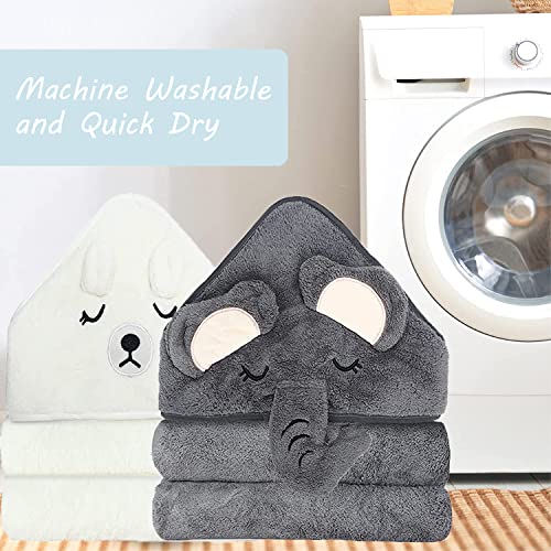 2 Pack Hooded Baby Towels - Elephant Bear Design