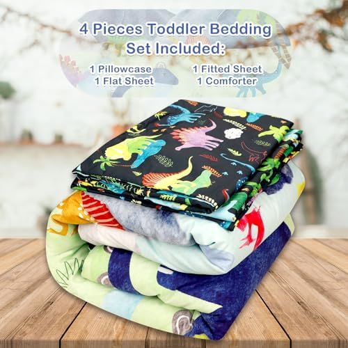 DAYEEBALL 4 Piece Toddler Bedding Set with Dinosaur Pattern
