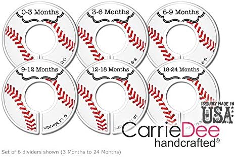 CarrieDee Baseball Nursery Closet Dividers Set of 6