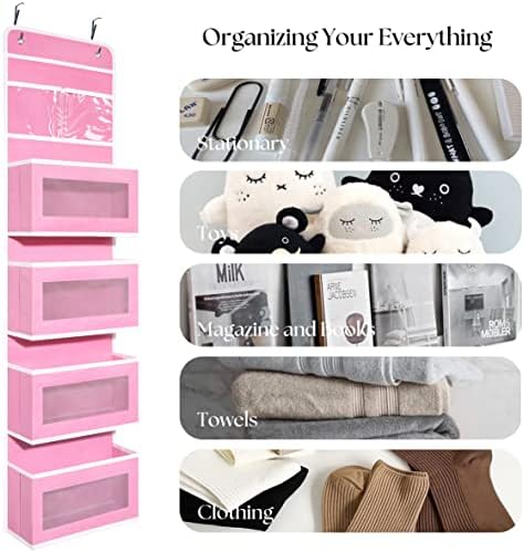 Pink Over Door Organizer with 4 Large Pockets
