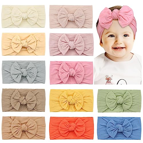 CLLOT Soft Stretchy Headband with Hair Bow for Baby Girls and Toddlers