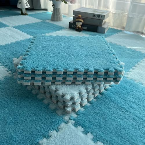 12 Pcs Shaggy Foam Carpet Tiles - 12 x 12 SkyBlue 1