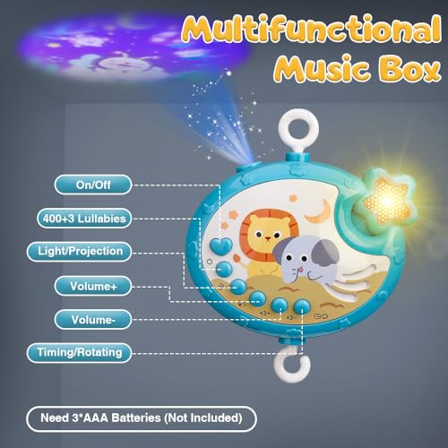 Mini Tudou Crib Mobile with Music Lights Remote Control