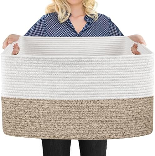 MEGASKET Cotton Rope Storage Basket for Living Room and Kids Room