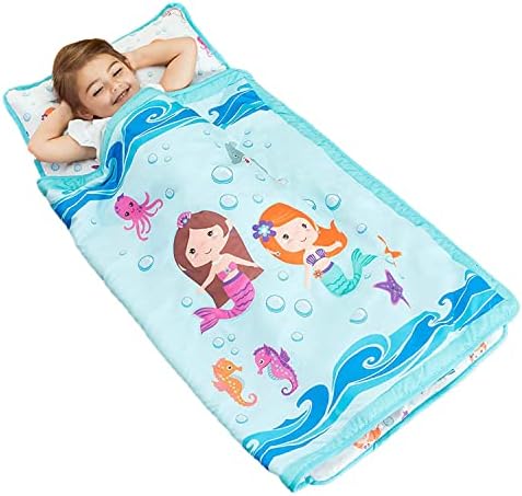 EVERYDAY KIDS Toddler Nap Mat with Pillow - Underwater Mermaids Design
