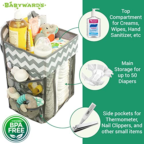 Babywards Hanging Diaper Caddy - 2 Compartments 3 Mesh Pockets