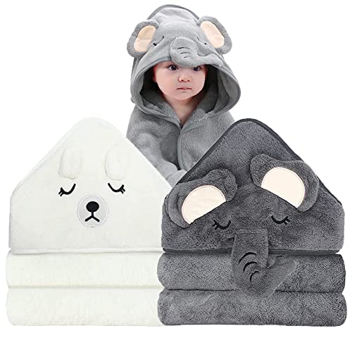 2 Pack Hooded Baby Towels - Elephant Bear Design