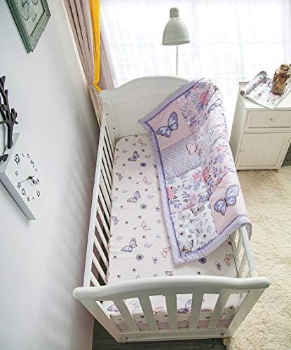 La Premura 3-Piece Purple Butterfly Crib Bedding Set for Girls