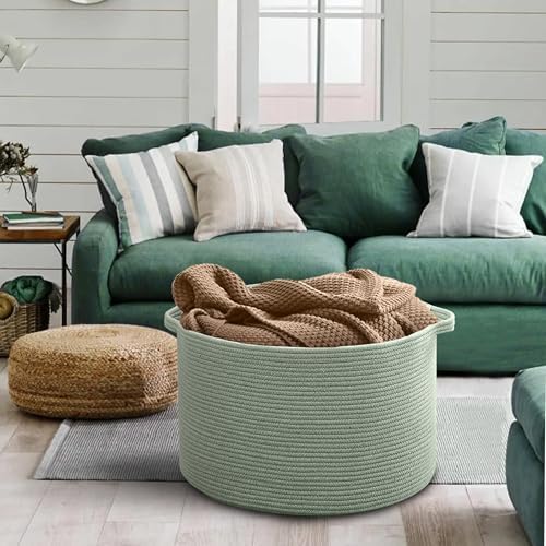 Extra Large Green Woven Basket for Blankets and Toys