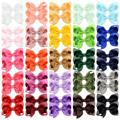 50 Piece Hair Bows for Girls 3 Inch Grosgrain Ribbon Clips