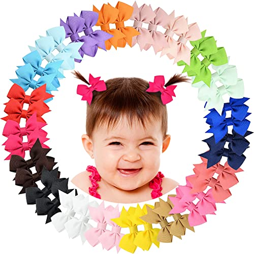 ALinmo 2 Baby Hair Clips with Lined Bows in Pairs