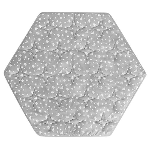 Hexagon Playpen Mat with Non-Slip Padding and Star Print
