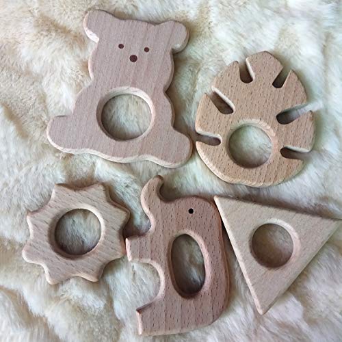 5pcs Natural Wooden Banana Leaf Teether