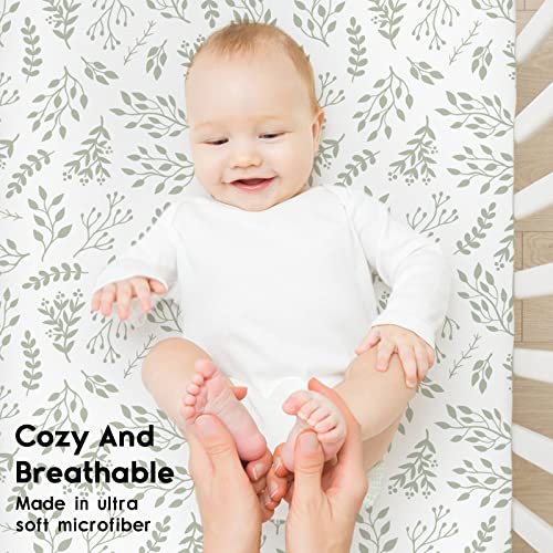 Yoofoss Crib Sheets 2 Pack Green Leaf Microfiber