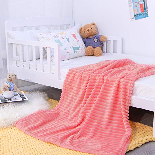 NTBAY Flannel Fuzzy Toddler Blanket - Reversible Stripes 30x40 Inches Pink