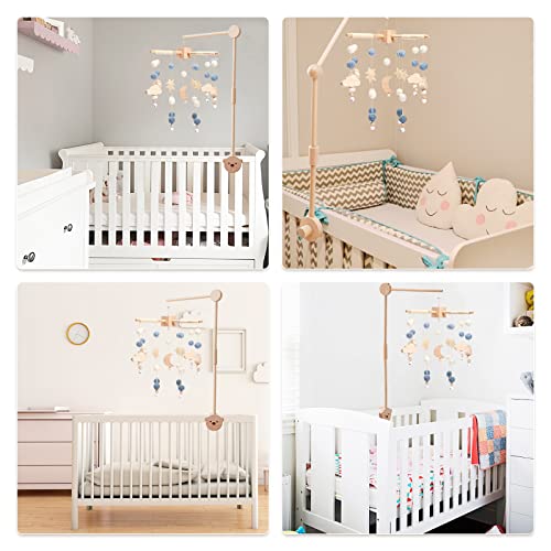 Boho Baby Crib Mobile with Cloud Stars and Moon Decor
