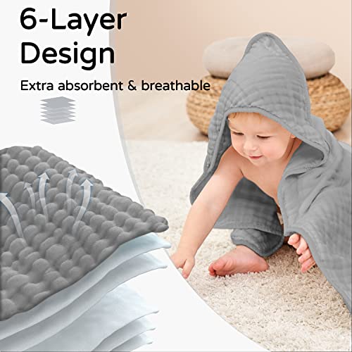 Yoofoss 2 Pack Hooded Baby Towels - 32x32 Inch Organic Muslin