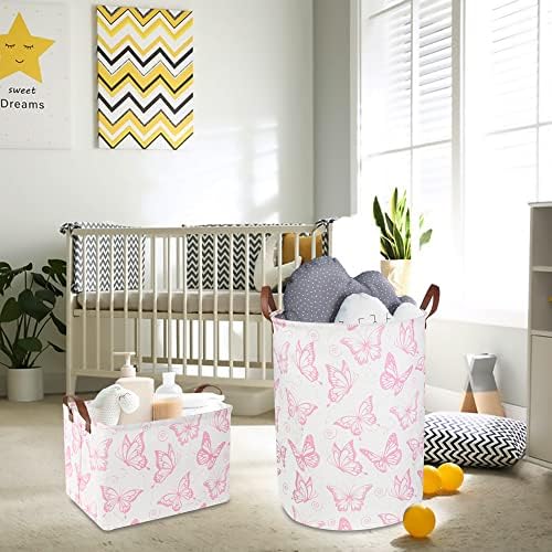 CLOCOR Pink Butterfly Laundry Basket
