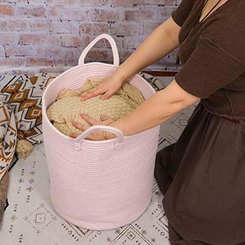 Cotton Rope Laundry Basket Hamper for Girls Kids Baby Nursery Storage