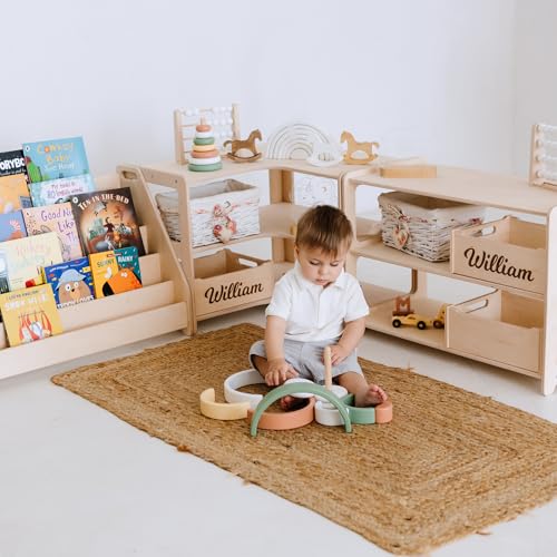 Montessori Wooden Bookshelf and Toy Storage Set