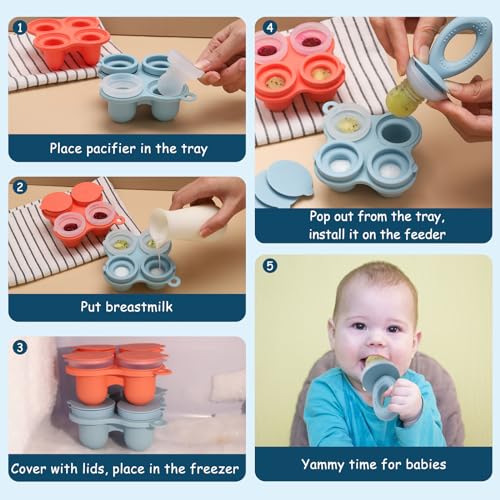 Baby Food Containers Feeder Pacifier Set Blue Red